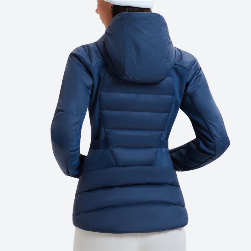 Women's lightweight goose-filled mid-layer jacket - navy down jacket on women, for layering in cold weather