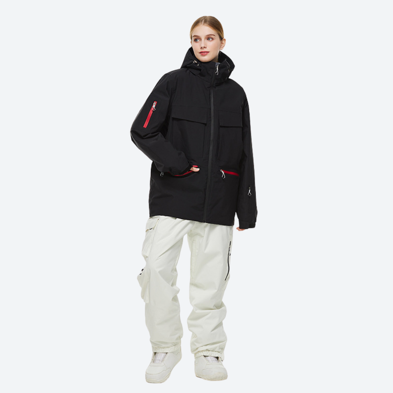 Women's 2-layer snowboard jacket and pants - black jacket with white pants, for skiing and snowboarding
