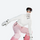 Breathable mesh ski mask for snow sports - white mesh balaclava on women skiing in pink pants, for snow sports weekends
