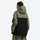 Women's colorblock ski pullover set - olive green and black colorblock, on-model back hood view, for skiing and snowboarding
