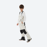 
                  
                    Kids breathable snowboard jacket and bib pants set - cream bib pants with black knee patches, for family resort ski days
                  
                