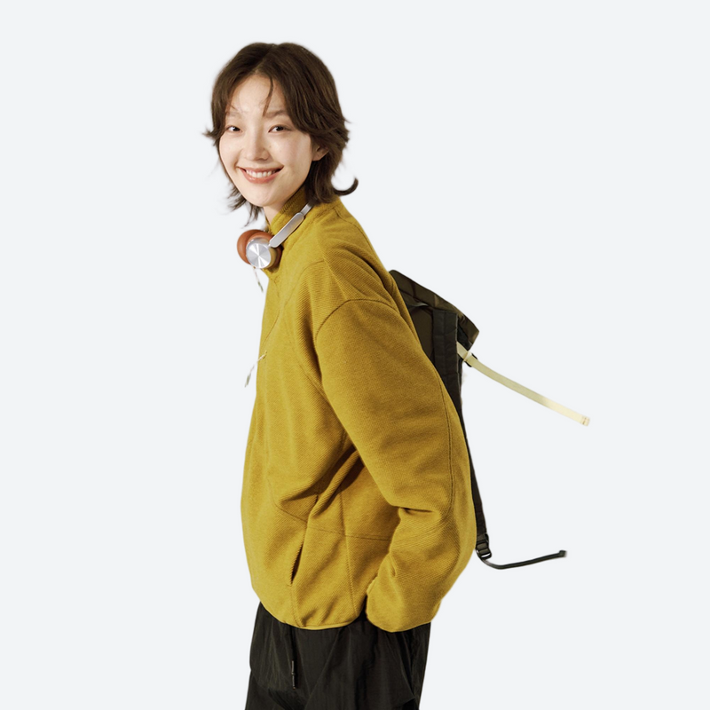 Unisex honeycomb texture fleece jacket - mustard honeycomb fleece jacket on women, honeycomb knit traps body heat