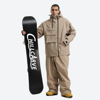 
                  
                    Men's breathable 2-layer snowboard jacket and pants - tan jacket with tan pants, for powder days and winter commute
                  
                