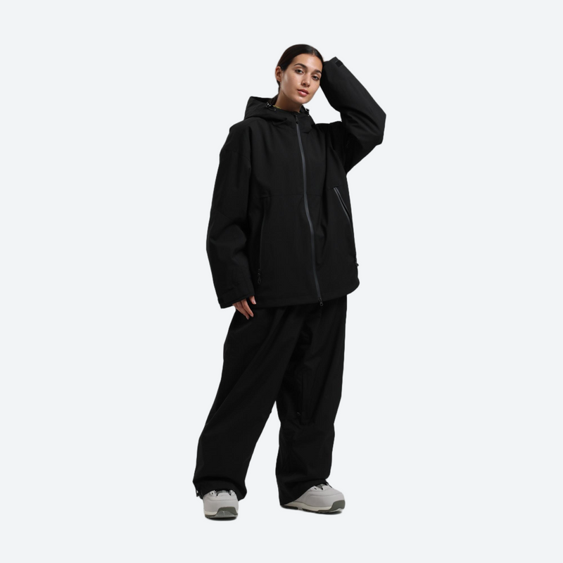 Women's 2-layer snowboard jacket and pants - black jacket with black pants, for skiing and snowboarding