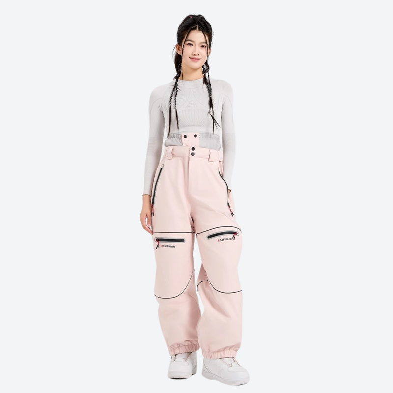 Men's 2-layer snowboard jacket and pants - light pink snow pants with gray top, for skiing and snowboarding