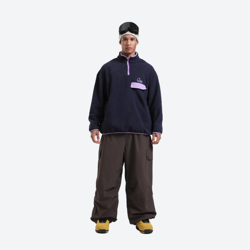 Unisex breathable wide-leg ski pants - coffee brown snow pants, on-model front view, for resort and street wear