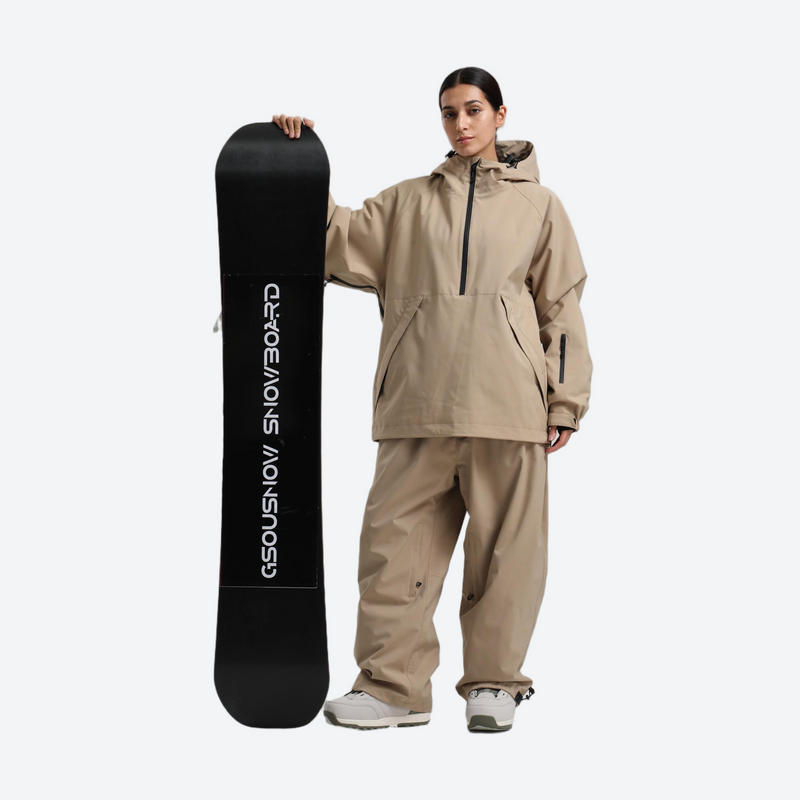 Women's breathable ski pullover jacket and pants set - khaki tan anorak jacket with khaki pants