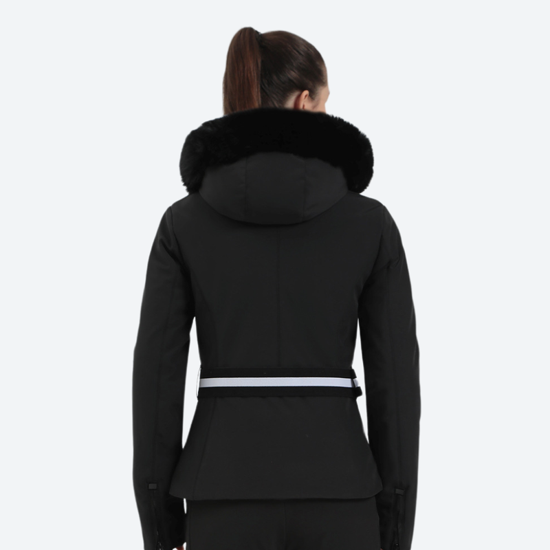 Women's slim fit ski jacket with fur collar - black slim fit ski jacket with fur collar, for resort ski days