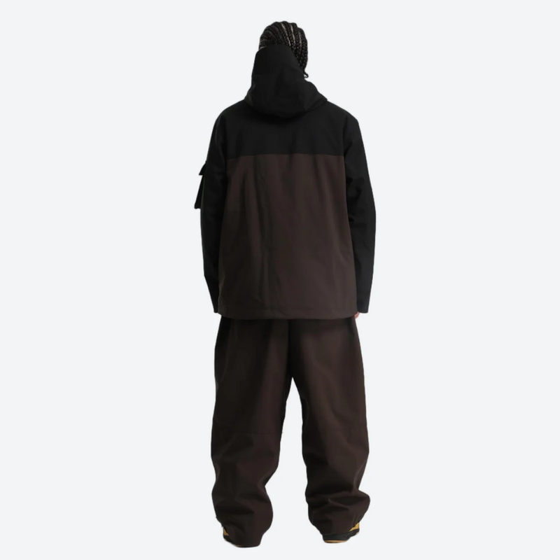 Men's waterproof 2L snow jacket and pants - black and coffee brown colorblock jacket with coffee pants