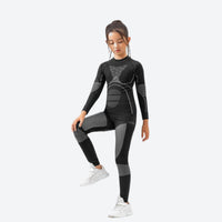 
                  
                    Kids breathable compression top and pants set - black gray kids compression base layer suit, for snow play and winter commute
                  
                