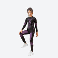 
                  
                    Kids breathable compression top and pants set - black purple kids compression base layer suit, for kids sports and training
                  
                