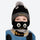 Cosmo kids beanie and facemask set with cartoon print - black pom kids beanie with black monster facemask, worn front view