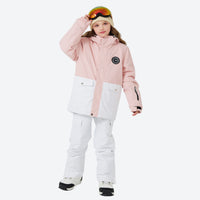 
                  
                    Kids breathable 2-layer colorblock ski suit - pink white colorblock kids jacket with white pants
                  
                