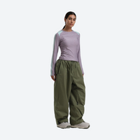 
                  
                    Women's breathable ski jacket set - lavender base layer top with olive green snow pants, for skiing and snowboarding
                  
                