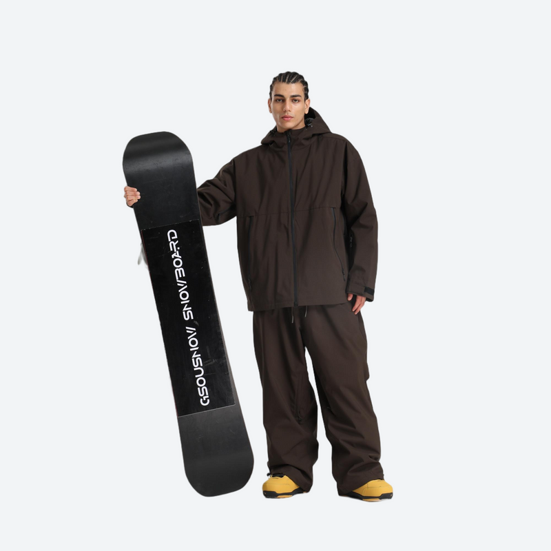Men's 2-layer snowboard jacket and pants set - coffee brown jacket with coffee pants, for resort and street wear