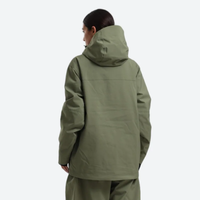 
                  
                    Women's breathable ski jacket with chest zip pockets - olive green jacket, on-model back view, for skiing and snowboarding
                  
                