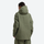 Women's breathable ski jacket with chest zip pockets - olive green jacket, on-model back view, for skiing and snowboarding