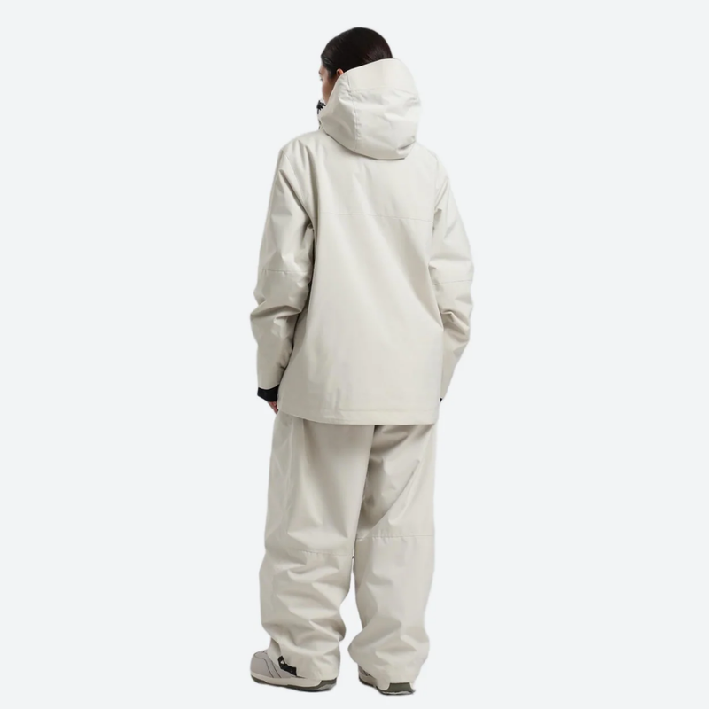 Women's waterproof 2L snow jacket and pants - cream jacket with cream pants, for resort and street wear