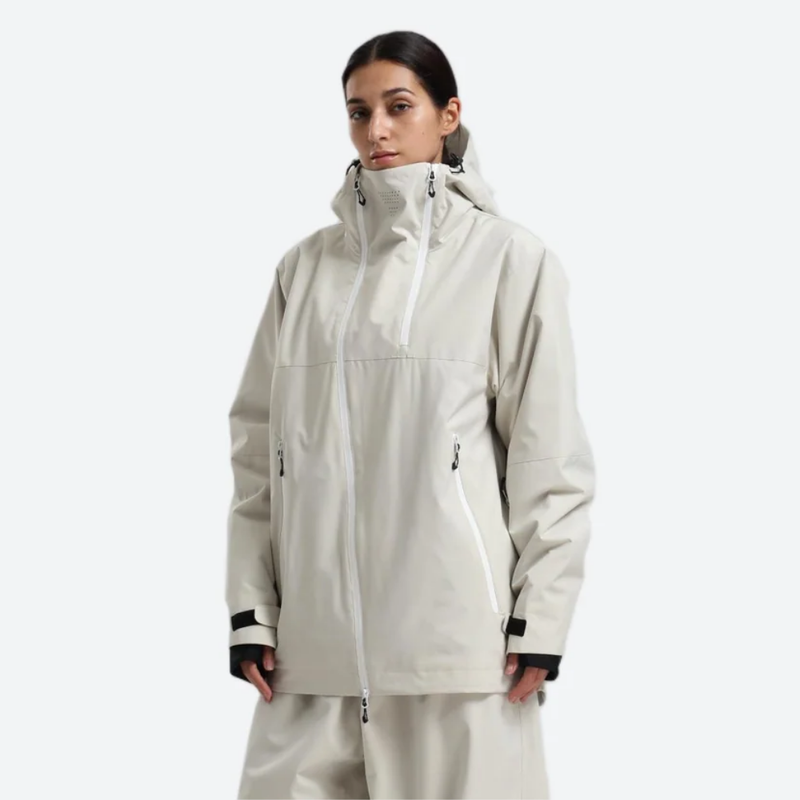 Women's breathable 2-layer snowboard jacket and pants - cream, for cold-weather winter sports