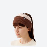 
                  
                    Hearth wool snow beanie with cuffed rib knit - brown and beige wool headband on girl, for skiing and snowboarding
                  
                