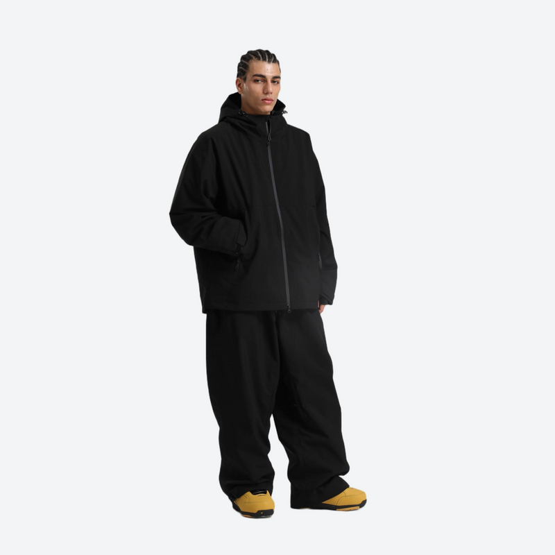 Men's waterproof 2L snow jacket and pants - black jacket with black pants, for resort and street wear