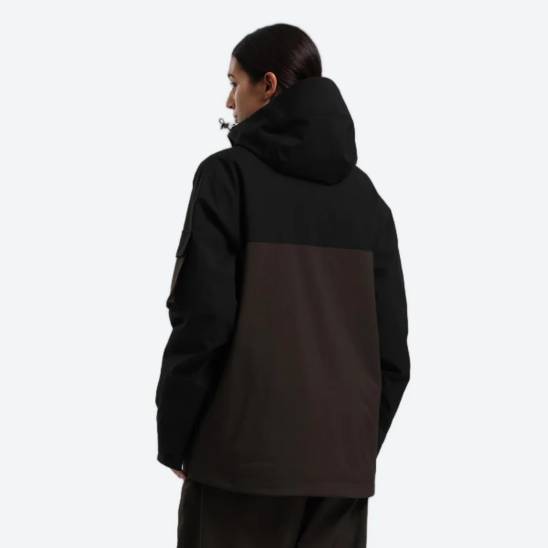 Women's breathable 2-layer snowboard jacket and pants - black and coffee brown colorblock, for skiing and snowboarding