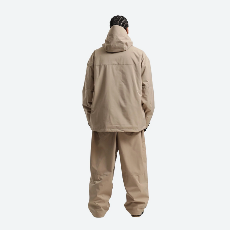 Men's breathable ski jacket with chest zip pockets - tan jacket with tan pants, for cold-weather winter sports
