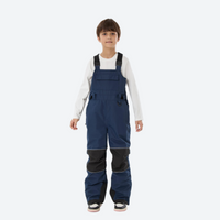 
                  
                    Kids 3L waterproof snow jacket and pants suit - navy bib pants with black knee patches, for cold-weather winter outdoor fun
                  
                