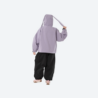 
                  
                    Kids 3L waterproof snow jacket and pants suit - lavender jacket with black pants, for cold-weather winter outdoor fun
                  
                