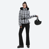 
                  
                    Women's waisted waterproof ski jacket - houndstooth slim fit ski jacket with fur collar, for snow sports weekends
                  
                