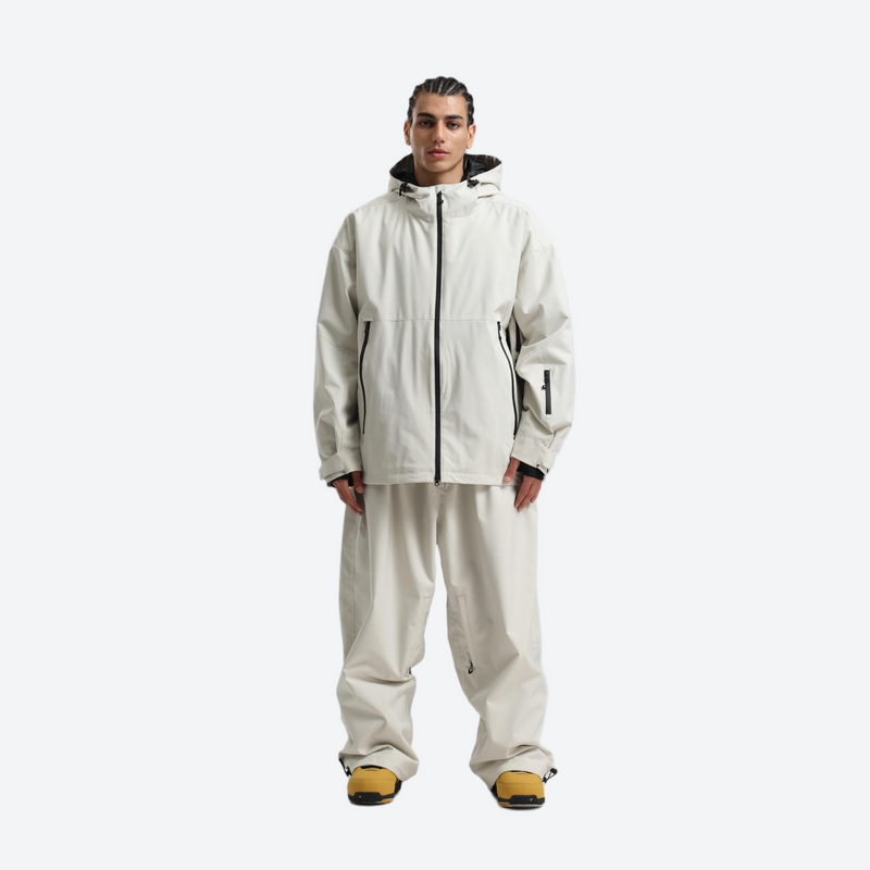 Men's waterproof 2L snow jacket and pants - cream jacket with cream pants, for resort and street wear