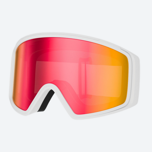 Snow goggles with quick adjust strap buckle - white frame cylindrical ski goggles, for snow sports weekends