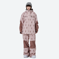 
                  
                    Women's waterproof 2L snow jacket and pants - pink brown rabbit print jacket with matching pants, for resort and street wear
                  
                