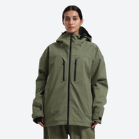 
                  
                    Women's waterproof 2L snow jacket and pants - olive green jacket, on-model front view, for cold-weather winter sports
                  
                