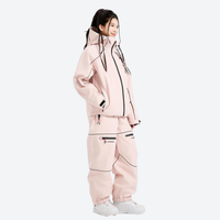 
                  
                    Men's reflective piping breathable ski jacket set - light pink jacket with light pink pants, for cold-weather winter sports
                  
                