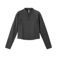 
                  
                    Soft boxy fleece sweater for cold days - lavender black and mint boxfleece half-zip sweatshirt, flat product view in black
                  
                