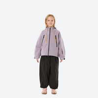 
                  
                    Kids breathable snowboard jacket and bib pants set - lavender jacket with black pants, for cold-weather winter outdoor fun
                  
                