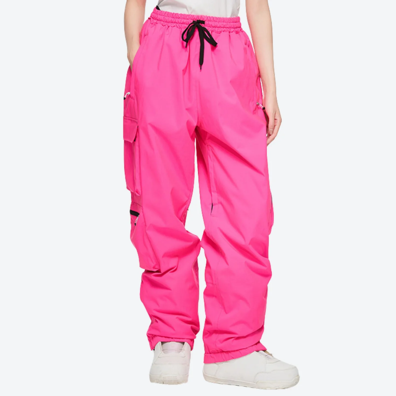 Women's breathable ski jacket in candy colors - pink snow pants, on-model front view, for resort and street wear