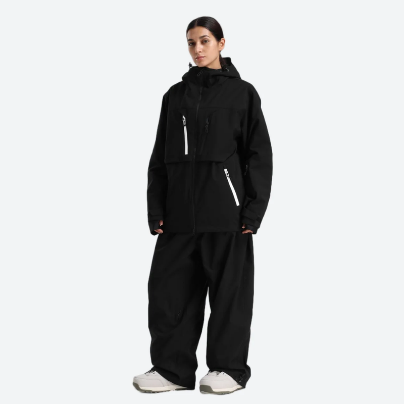 Women's 2-layer snowboard jacket and pants - black jacket with black pants, for resort and street wear