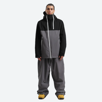 
                  
                    Men's waterproof 2L pullover snow jacket and pants - black and gray colorblock, for skiing and snowboarding
                  
                