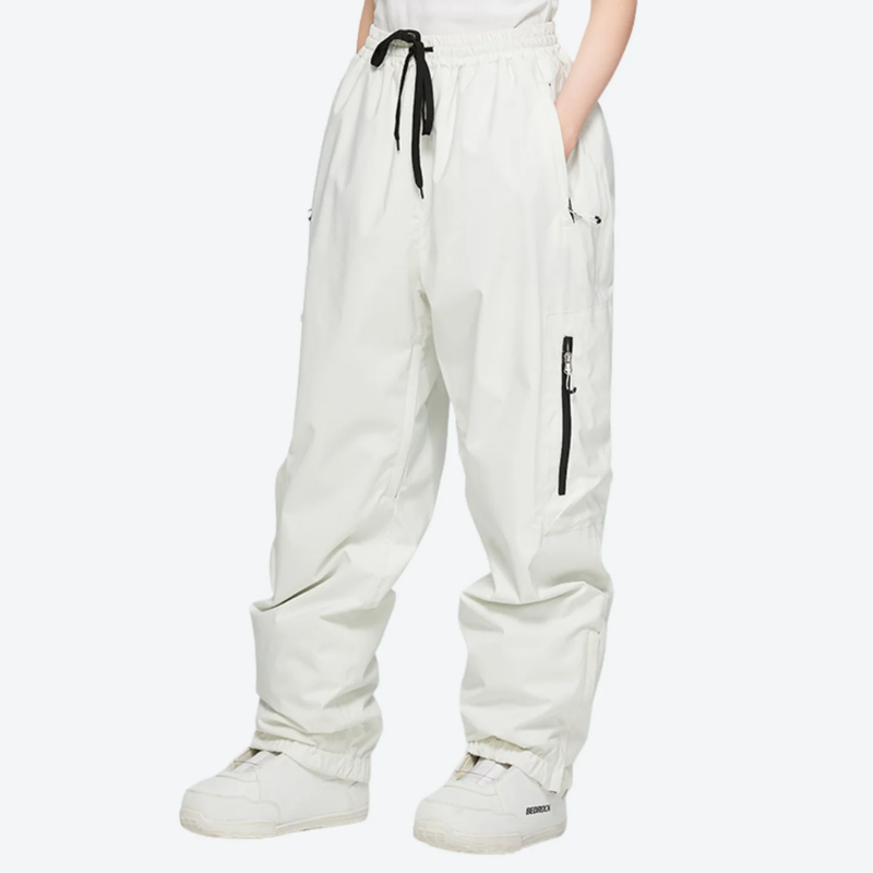 Men's waterproof 2L snow jacket and pants series - white snow pants, on-model front view, for resort and street wear