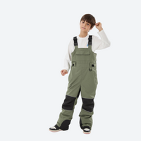 
                  
                    Kids 3L waterproof snow jacket and pants suit - olive bib pants with black knee patches, for youth snow play and sledding
                  
                
