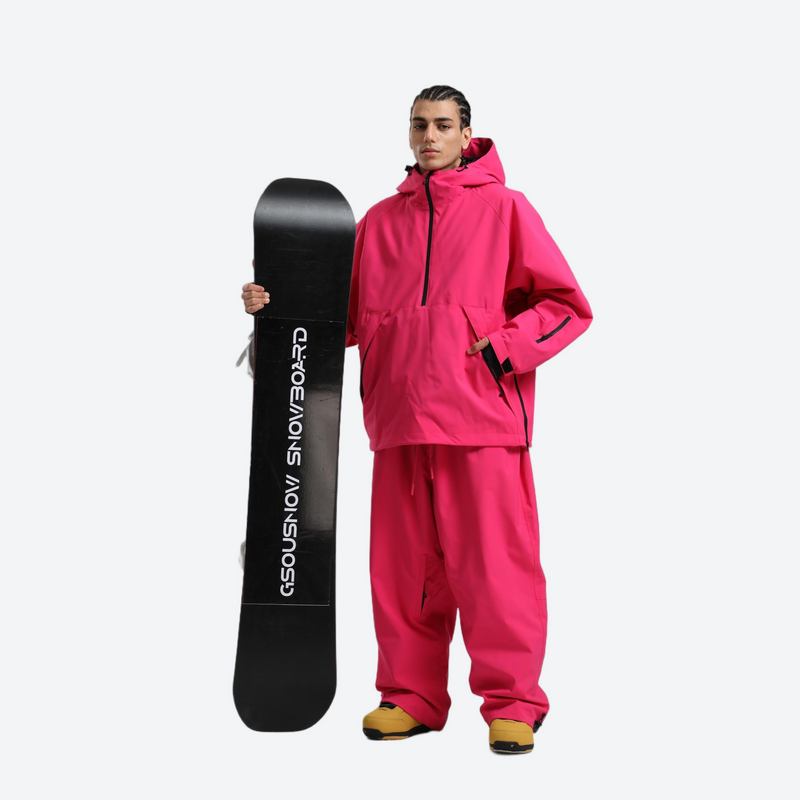 Men's breathable ski pullover set - rose red jacket with rose red pants, for resort and street wear