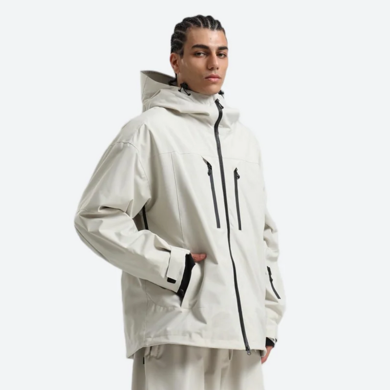 Men's breathable ski jacket with chest zip pockets - white jacket, for powder days and winter commute