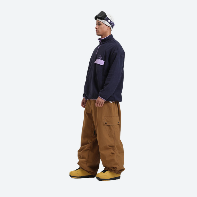 3-layer snowboard cargo pants - tan snow pants, on-model three-quarter front view, for cold-weather winter sports