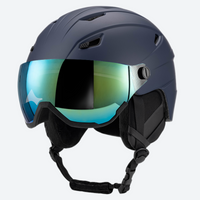 
                  
                    Lightweight ski helmet with integrated goggle look - matte navy snow helmet with mirror goggles, for snow sports weekends
                  
                