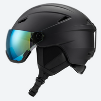 
                  
                    Lightweight ski helmet with integrated goggle look - matte black snow helmet with mirror goggles, for snow sports weekends
                  
                
