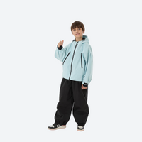 
                  
                    Kids breathable snowboard jacket and bib pants set - ice blue jacket with black pants, for cold-weather winter outdoor fun
                  
                