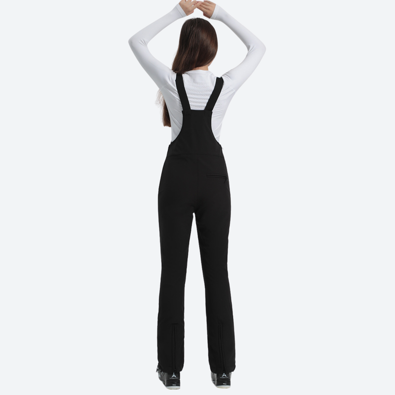 Women's stretchable ski bib with adjustable suspenders - black slim fit ski bib, for skiing and snowboarding