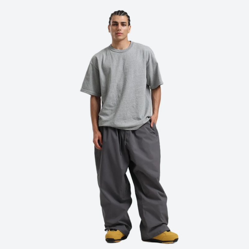 Men's waterproof 2L snow jacket and pants - gray snow pants, on-model front view, for cold-weather winter sports